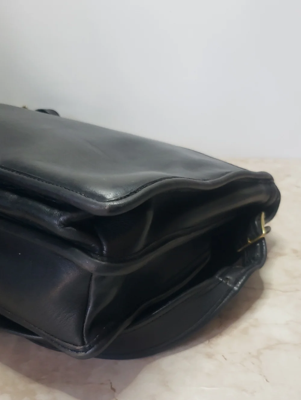 Coach Classic Black Leather Messenger Bag with Shoulder Strap